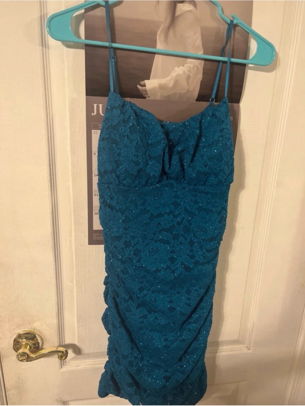 Emerald Sundae Teal Lace Spaghetti-Strap Mini Dress